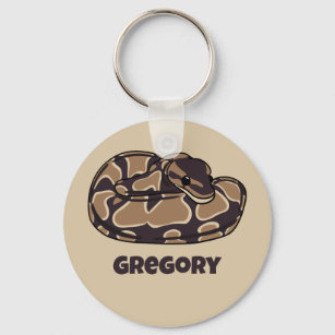 Ball Python Snake, Brown and Tan Personalized Keychain