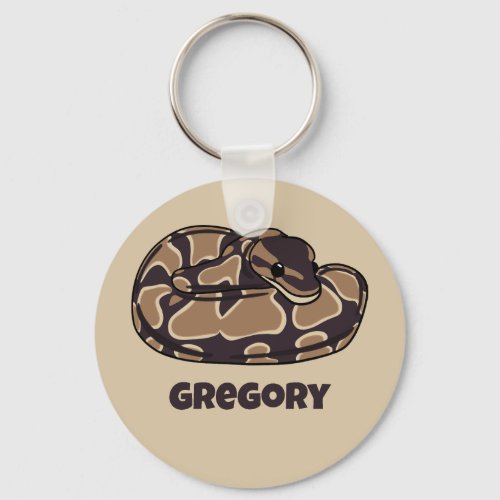 Ball Python Snake Brown and Tan Personalized Keychain