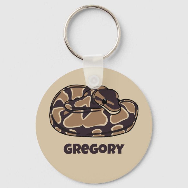 Ball Python Snake, Brown and Tan Personalized Keychain (Front)