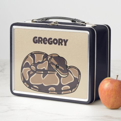 Ball Python Snake Brown and Tan Personalized Metal Lunch Box