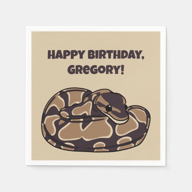 Ball Python Snake, Brown and Tan Personalized Napkins (Front)
