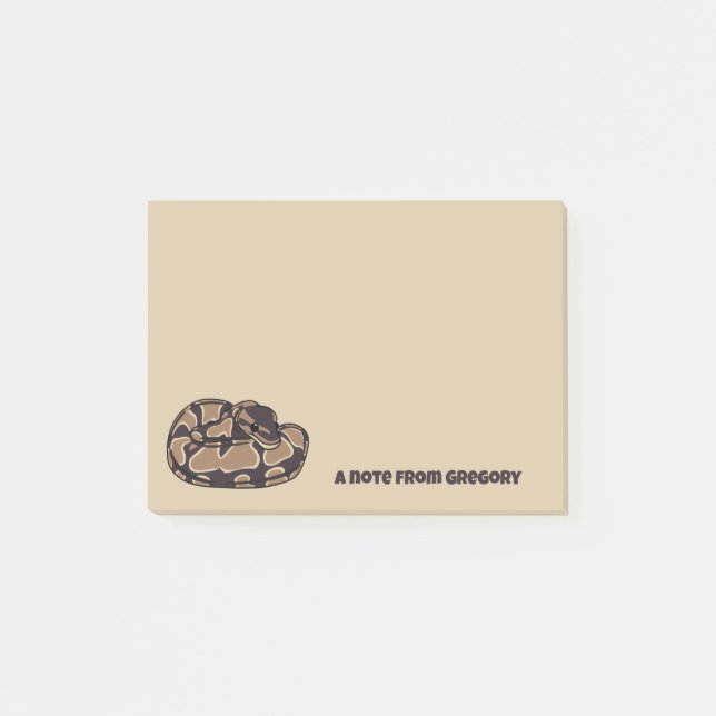Ball Python Snake, Brown and Tan Personalized Post-it Notes (Front)
