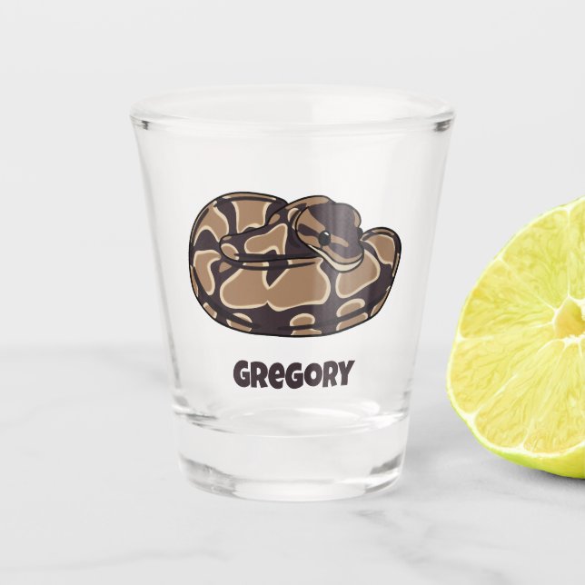 Ball Python Snake, Brown and Tan Personalized Shot Glass (Front)