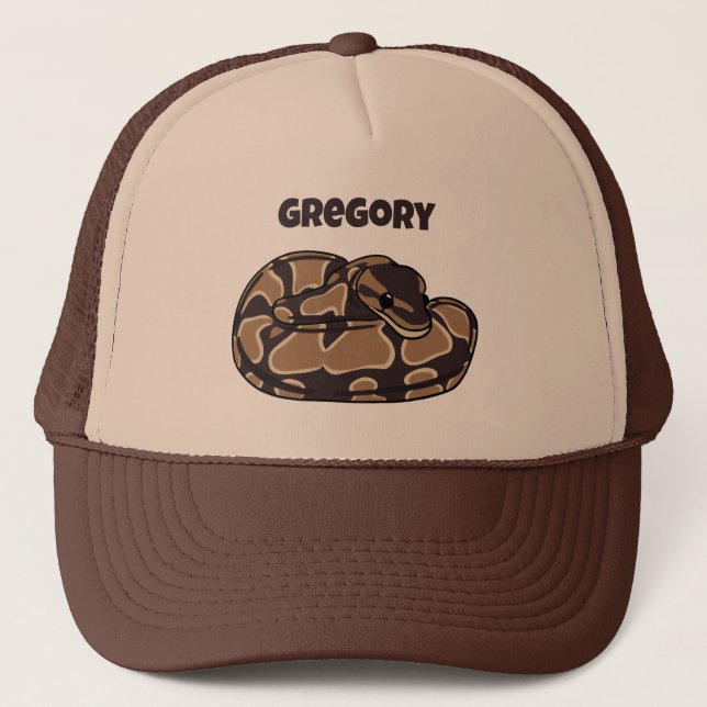 Ball Python Snake, Brown and Tan Personalized Trucker Hat (Front)