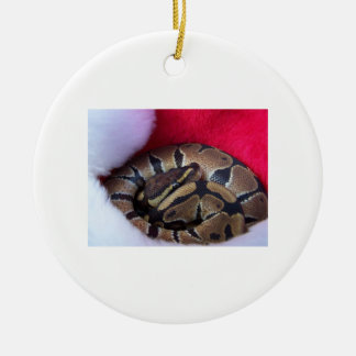 Ball Python Snake in Santa hat picture Ceramic Ornament