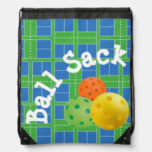 Ball Sack for Pickleballs Blue Green Orange Yellow Drawstring Bag