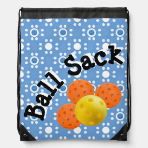 Ball Sack for Pickleballs, Blue White Polka Dots Drawstring Bag