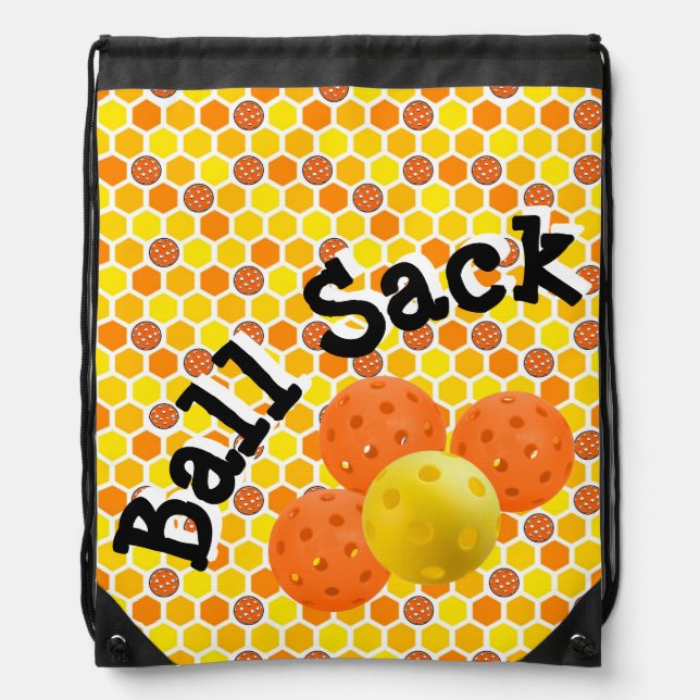 Ball Sack for Pickleballs - Orange, Yellow, White  Drawstring Bag (Front)