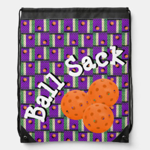 Ball Sack for Pickleballs Purple Orange & Green Drawstring Bag