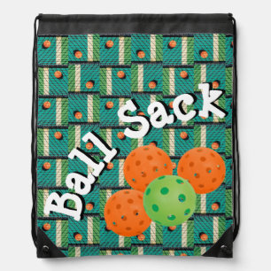 Ball Sack for Pickleballs - Teal, Orange, & Green Drawstring Bag