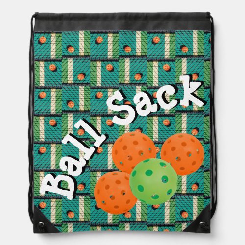 Ball Sack for Pickleballs _ Teal Orange  Green  Drawstring Bag
