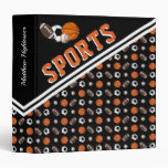 Ball Sports Black Pattern Name 3 Ring Binder