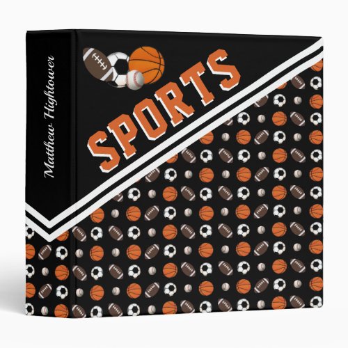 Ball Sports Black Pattern Name 3 Ring Binder