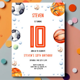 Ball sports kids birthday invitation