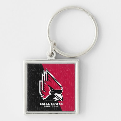 Ball State University Color Block Distressed Keychain