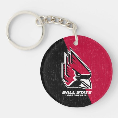 Ball State University Color Block Distressed Keychain