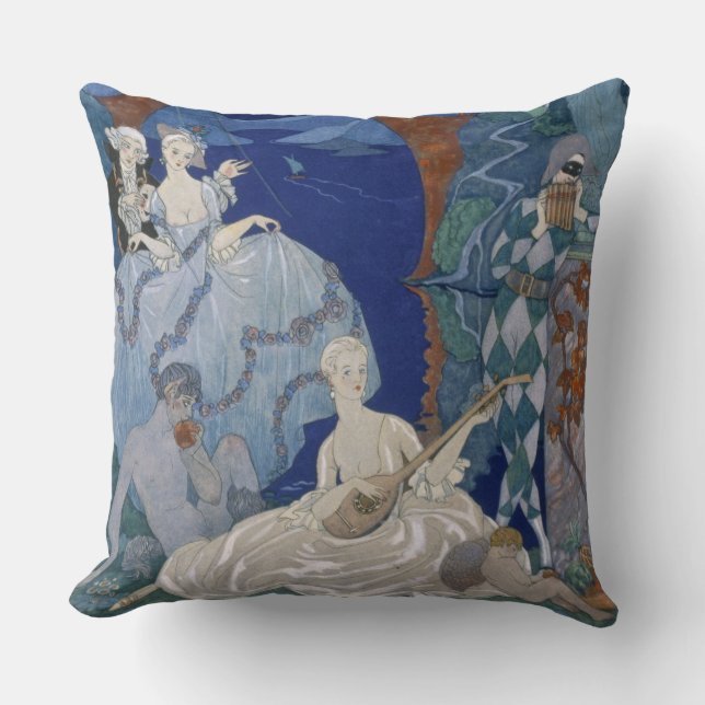 Ball Under the Blue Moon, illustration for 'Fetes Throw Pillow (Front)