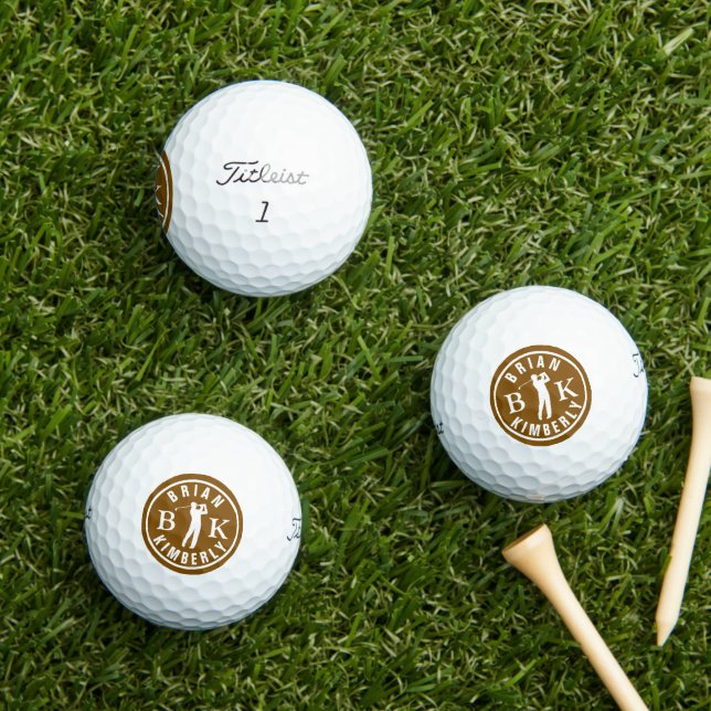 Ball with Golfers Name & initials - monogram brown (Insitu Grass)