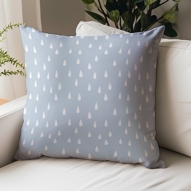 Ballad Blue Whimsical White Raindrops Throw Pillow (Creator Uploaded)