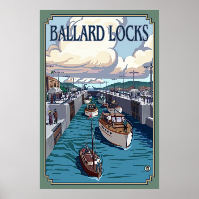 Ballard Locks - Seattle, WA Vintage Travel Poster (Front)