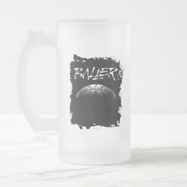 Baller (basketball) frosted glass beer mug (Left)