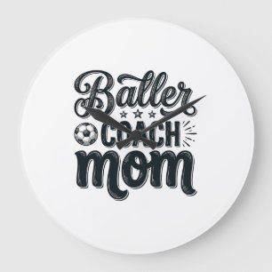 Baller Coach Mom Vintage Soccer Shirt Design_1 Large Clock