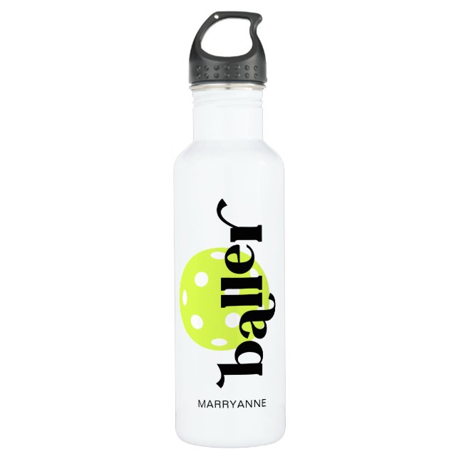 Baller Pickleball Personalized Name Stainless Steel Water Bottle (Front)