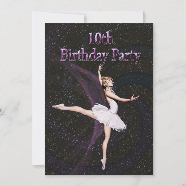 Ballerina 10th Birthday party invitation (Front)