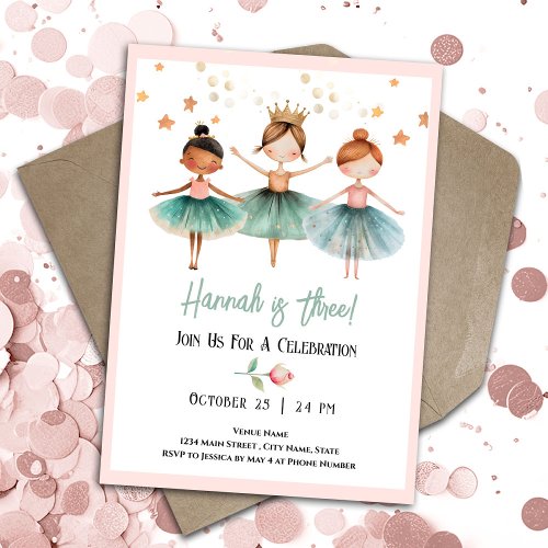 Ballerina 3rd Birthday Girl Invitation