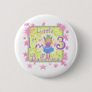 Ballerina 3rd Birthday Tshirts and Gifts Button