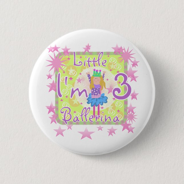 Ballerina 3rd Birthday Tshirts and Gifts Button (Front)