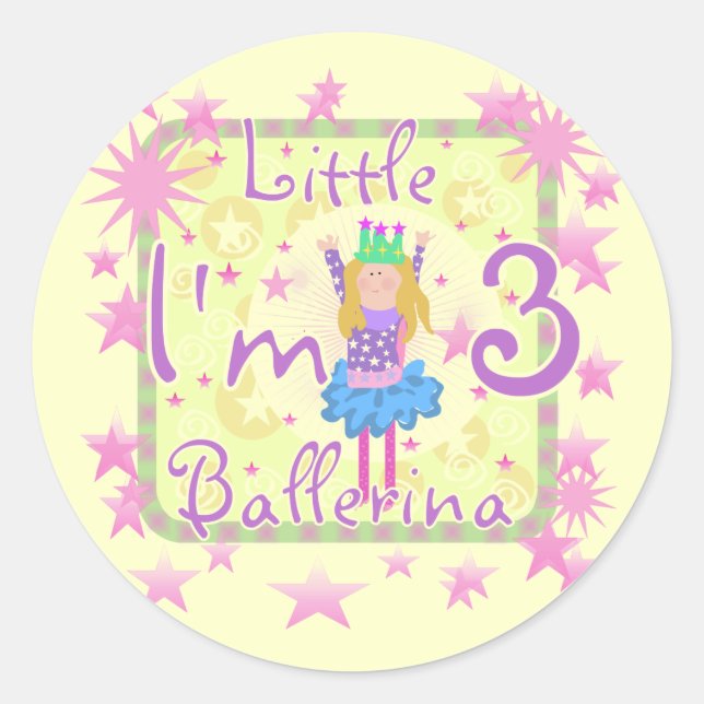 Ballerina 3rd Birthday Tshirts and Gifts Classic Round Sticker (Front)