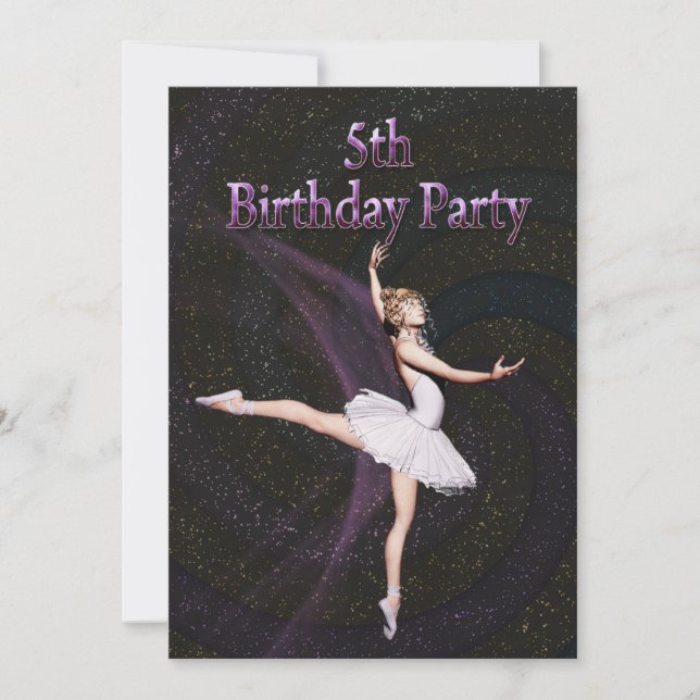 Ballerina 5th Birthday party invitation (Front)