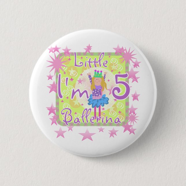 Ballerina 5th Birthday tshirts and Gifts Button (Front)