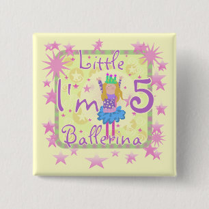 Ballerina 5th Birthday tshirts and Gifts Button