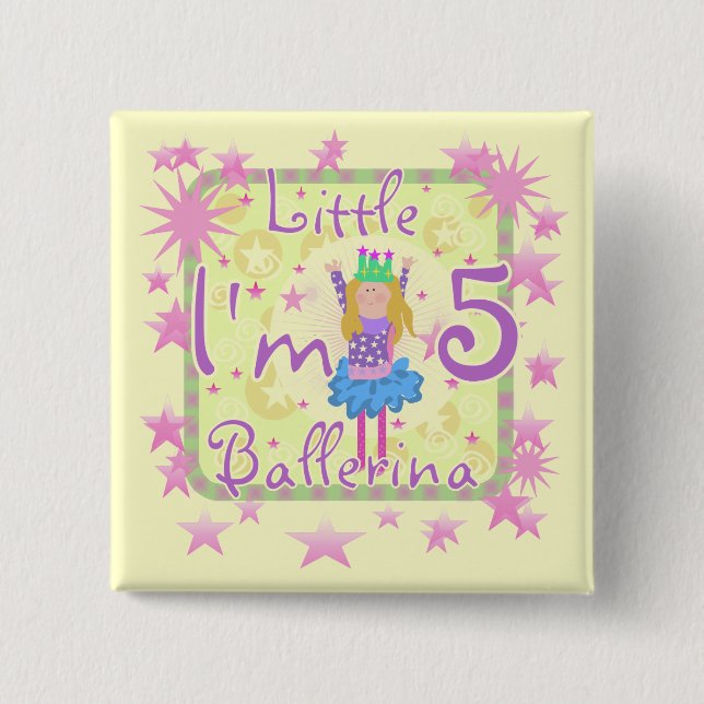 Ballerina 5th Birthday tshirts and Gifts Button (Front)