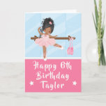 Ballerina African American Pink Happy Birthday Car Card<br><div class="desc">An adorable African American ballerina in a pink tutu performing ballet beside a ballet barre in front of a mirror.
Graphics by MUJKA and PrettyGrafik</div>