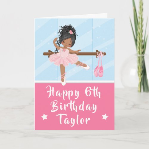 Ballerina African American Pink Happy Birthday Car Card