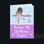 Ballerina African American Purple Happy Birthday C Card<br><div class="desc">An adorable African American ballerina in a purple tutu performing ballet beside a ballet barre in front of a mirror.
Graphics by MUJKA and PrettyGrafik</div>