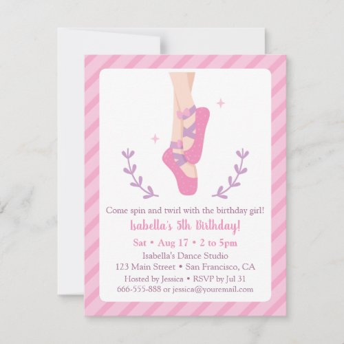 Ballerina and Ballet Shoes Girl Birthday Party Invitation