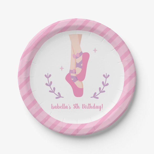 Ballerina and Ballet Shoes Girls Birthday Paper Plates (Front)