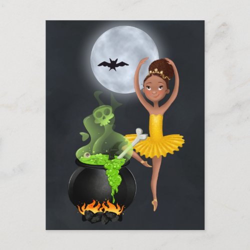 Ballerina and Cauldron Ballet Halloween Full Moon Postcard