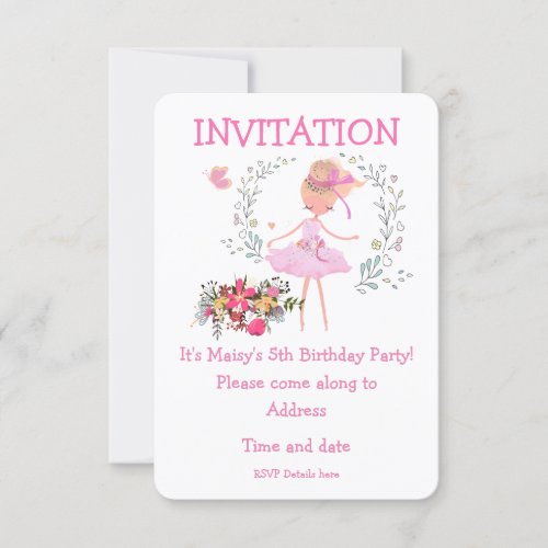 Ballerina and Floral Design Birthday Invite