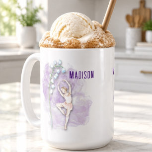 Ballerina and Lily of the Valley Floral on Purple Coffee Mug