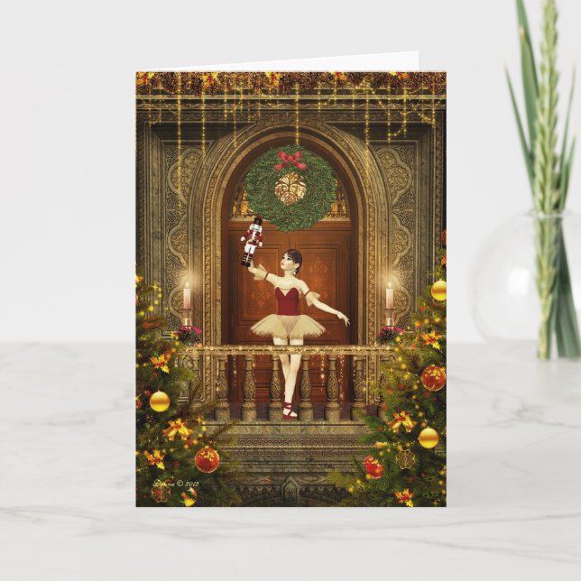 Ballerina and Nutcracker Blank Christmas Holiday Card (Front)