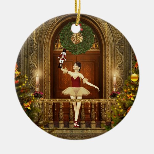 Ballerina and Nutcracker Ceramic Holiday Ornament