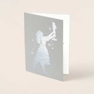 Ballerina and Nutcracker Dancing in the Snow Foil Card