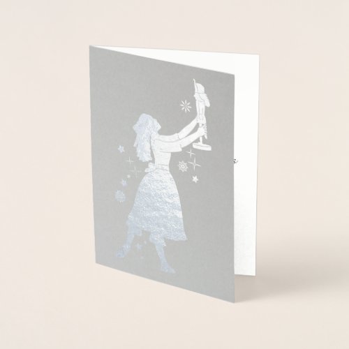 Ballerina and Nutcracker Dancing in the Snow Foil Card