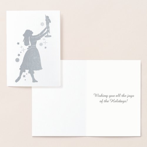 Ballerina and Nutcracker Dancing in the Snow Foil Card