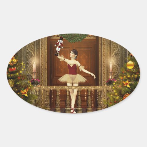 Ballerina and Nutcracker Holiday Oval Stickers